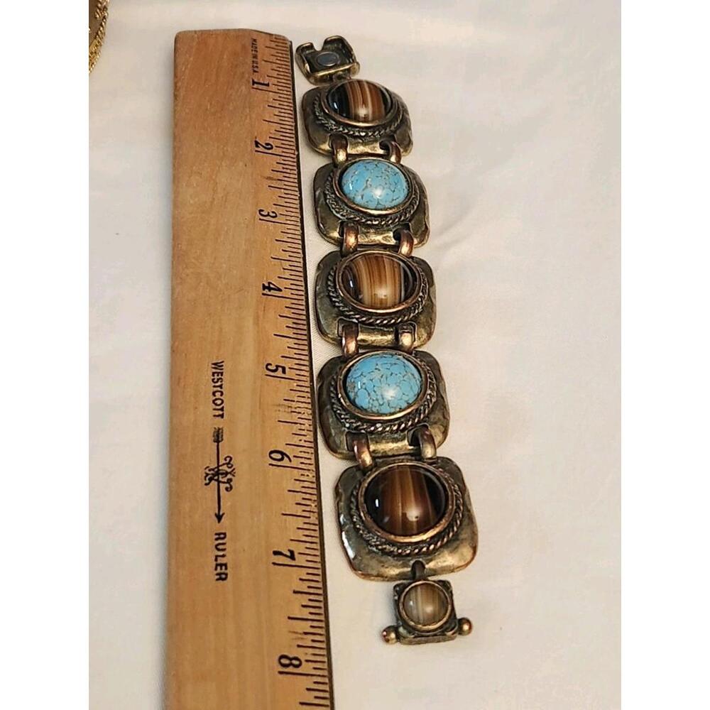 Vintage Copper and Goldtone Multicolor Stones Bracelet with Magnetic Closure 7"